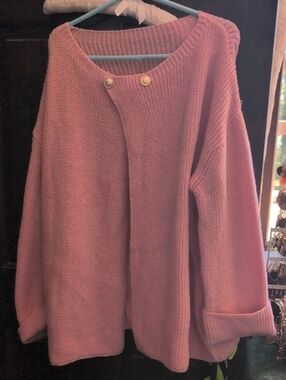 SHEIN Dusty Pink Knit Button-Accent Cardigan